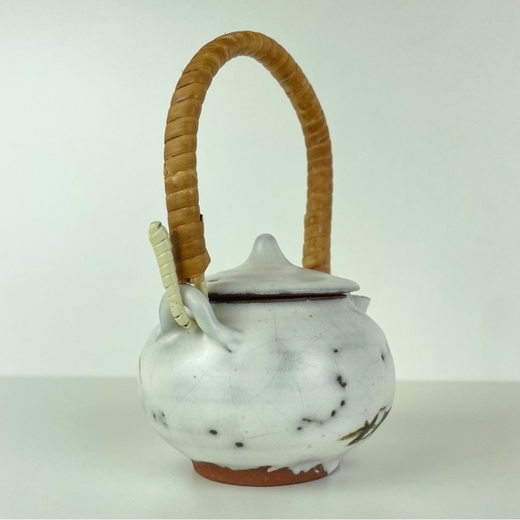 Handmade Miniature Stonewear Teapot Shoji Hamada Style Bamboo Handle Lidded Bird - Picture 6 of 16